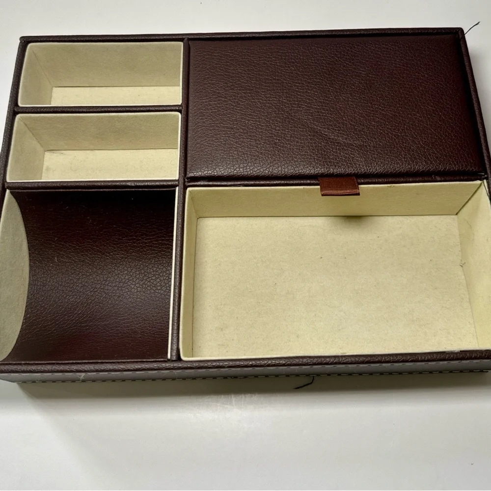 Leather Desk Organizer Storage Tray Jewelry Valet Drawer Organizer Brown - Picture 4 of 4